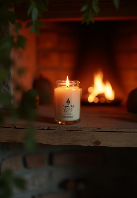 A burning candle on a rustic wooden mantelpiece in a cozy Irish cottage.