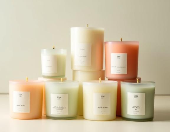 A tasteful arrangement of stacked Emerald Glow Studio candles.